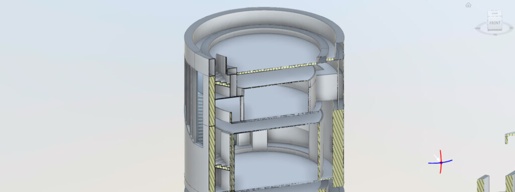 an image of the inside view of an empty tall cylindrical building