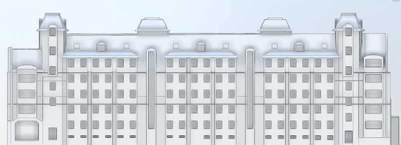 an image of a part of the city centre building edited using Revit Modeling
