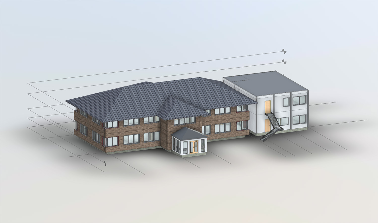 an image of a sample Revit Model of a two-story building