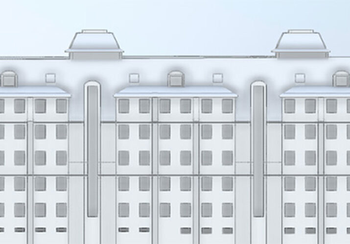 an image of a part of the city centre building edited using Revit Modeling