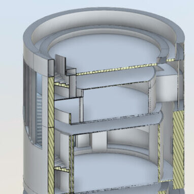 an image of the inside view of an empty tall cylindrical building